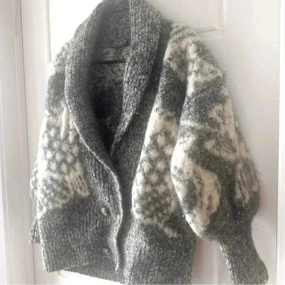 JAHARI 100% GREY WHITE WINTER  COLLAR WOOL HAND KNITTED SIZE S/M DOUBLE BREAST - Picture 4 of 15